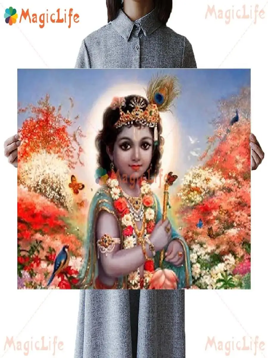 Vibrant Cartoon Krishna Hinduism Canvas Wall Art  Indian Religion Posters  Prints for Living Room Decor  Wall Pictures  Painting