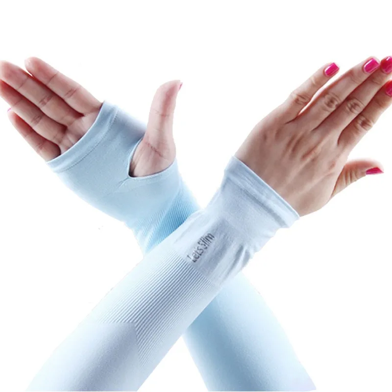 UV Solar Arm Sleeves Woman Men Cycling Fingerless Gloves Cool Muff Summer Ice Silk Elastic Arm Cover Driving Anti-Sunburn Sleeve