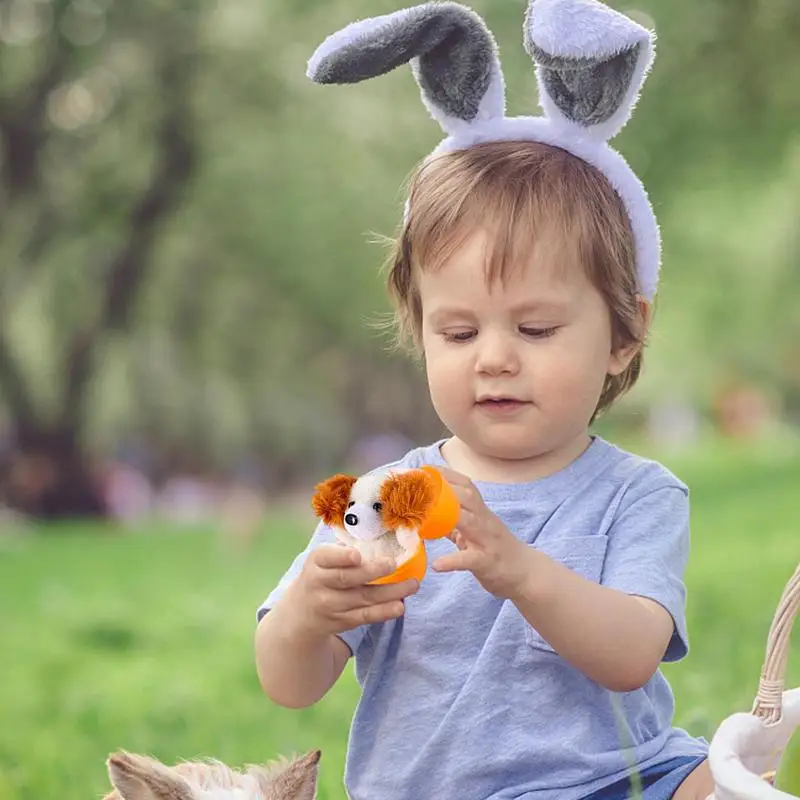 24Pcs Novelty Easter Filled Surprise Egg With Animal Finger Mini Animal Plush Toy Set Cute Stuffed Carnival Prizes for Kids