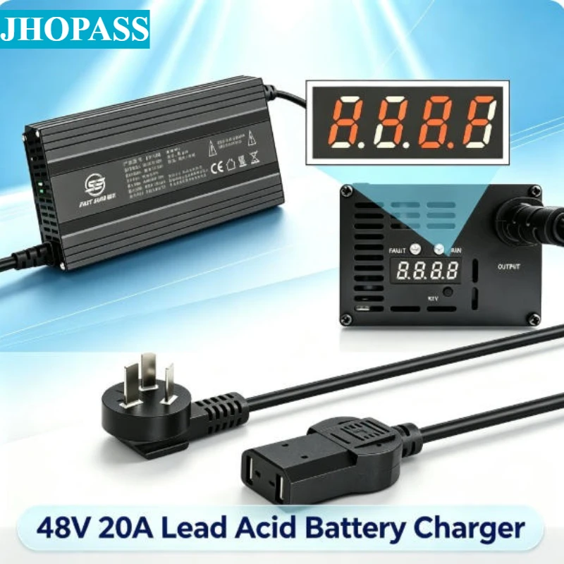 HD Four-wheeler NEV EV Motorcycle E-bike Car 48V 20A Smart LCD AGM GEL Lead Acid Battery Charger AC110V or 220V UK US EU AU Plug