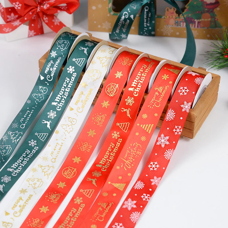 10 Yards/roll Christmas Satin Ribbons Artificial Crafts Silk Printed Ribbon  Christmas Gift Packaging Supplies Diy Handmade Bows