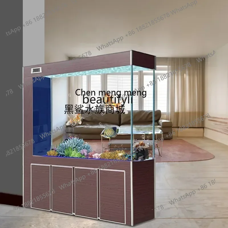 cqyLight luxury fish tank living room large floor screen partition ultra-white glass aquarium bottom filter