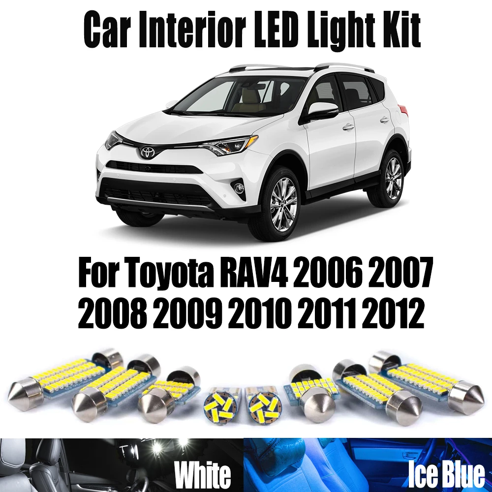 

10 шт. без ошибок, купольная карта Canbus, потолочная лампа для Toyota RAV4 2006-2010 2011 2012, светодиодный комплект внутреннего освещения багажника, автомобильные аксессуары