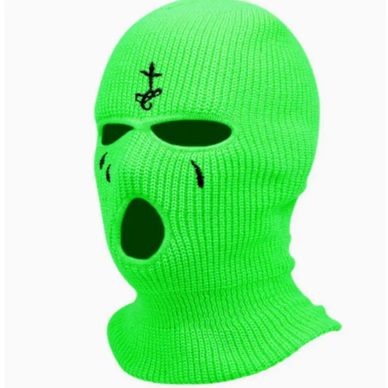 Cross Embroidery Ski Mask Winter Balaclava Hat 3-Hole Knitted FullFace Cover Ski Neck Gaiter Warm Knit Beanie For Qutdoor Sport