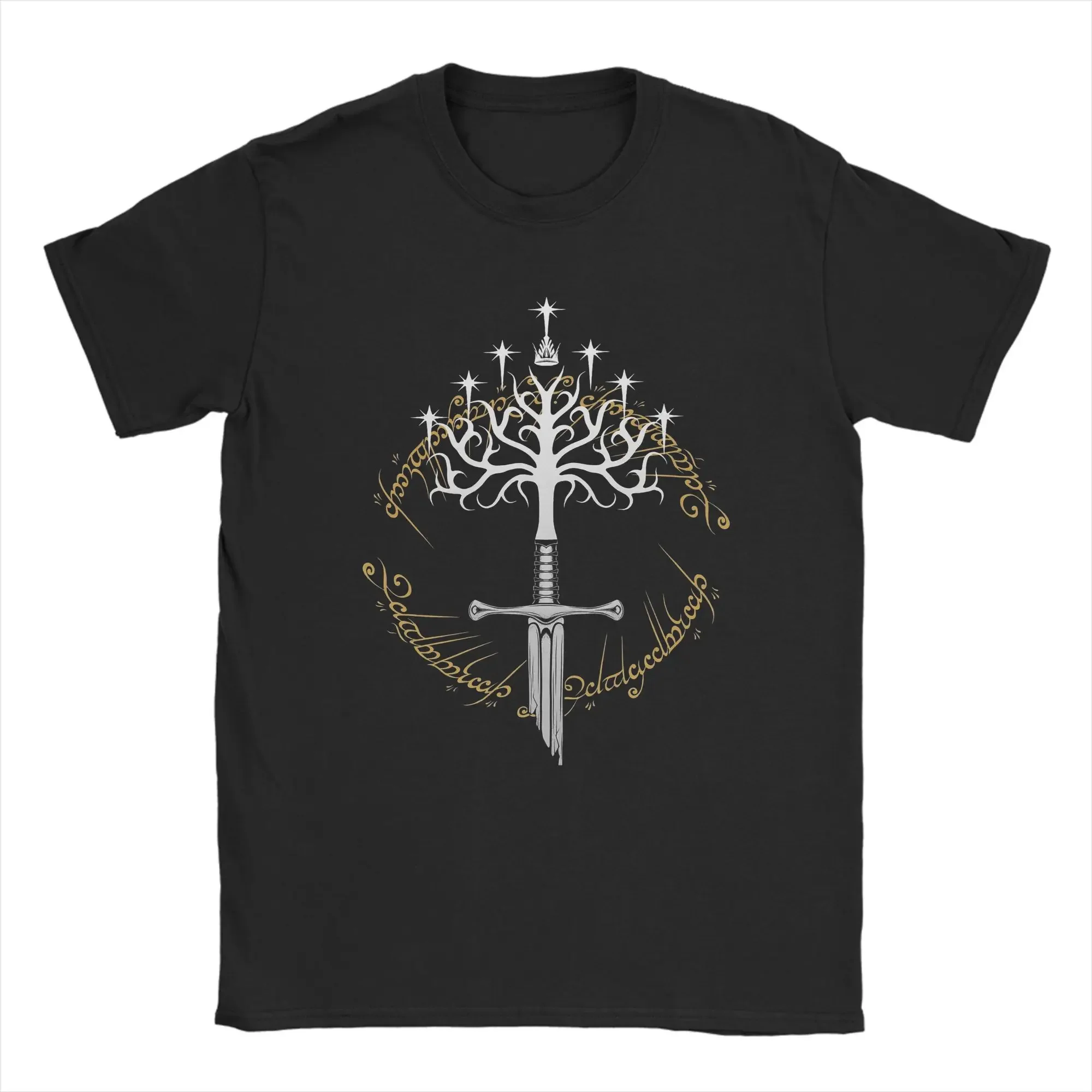 

Tree Anduril Sword Ring Inscription Graphic Tee Breathable Cotton T-Shirt