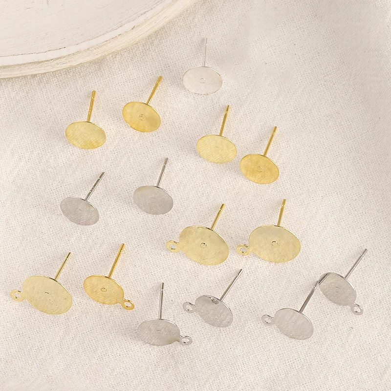 

30pcs Earring Stud Flat Pad Posts Finding Connector Gold and Silver Color Plated Brass 6mm 8mm 10mm 12mm Diy Making Jewelry