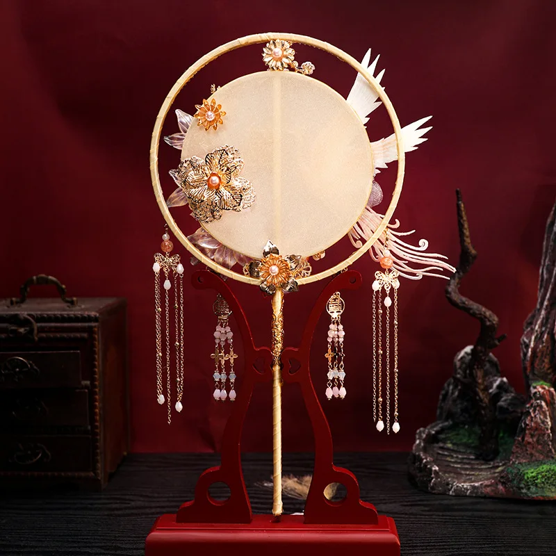 Chinese Style Bridal Round Fan Antique Double-sided Wedding Fan Retro Photography Hold Fan Prop For Wedding Decoration Supplies