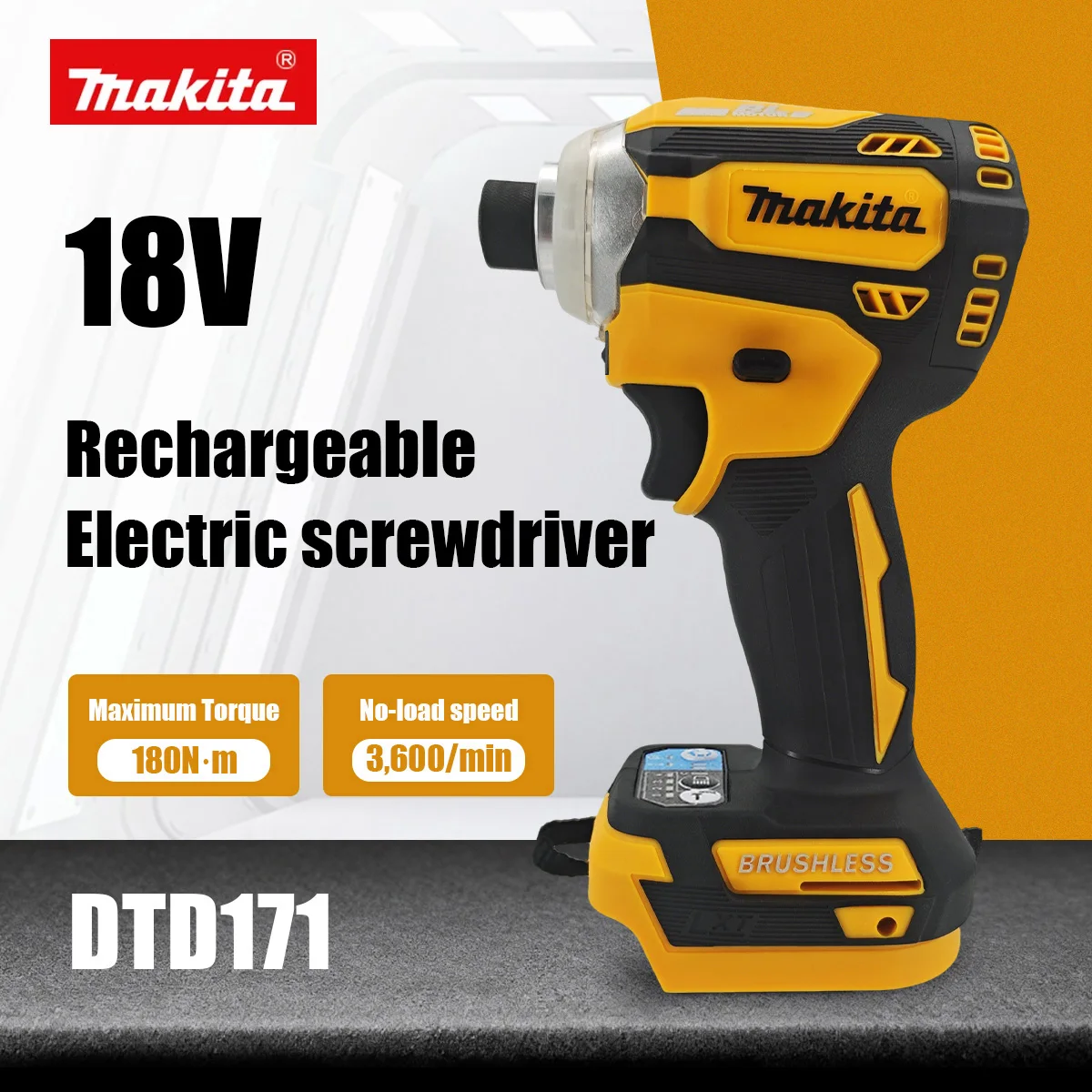 

Аккумуляторный бесщеточный шуруповерт Makita DTD171 (желтый), компактный, для дома и ремонта, с батареей