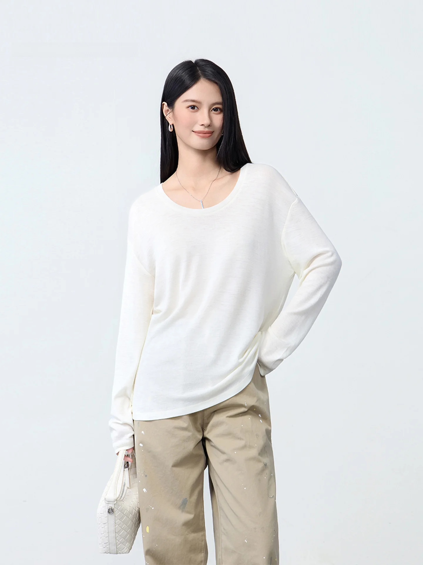 

Moprobably round Ne Long Sve T-irt 00% Wool Base Layer Hoodie mat Sle Women's Faion Daily Wear China Made