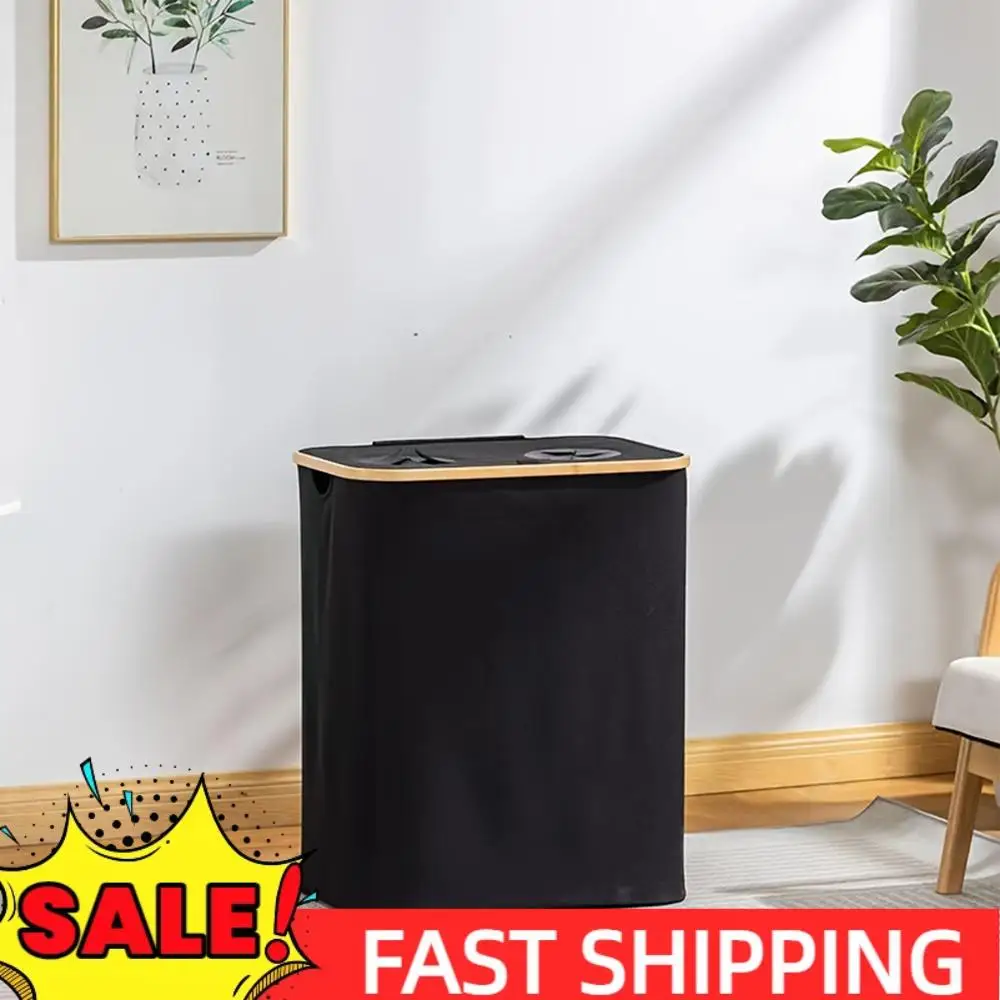 

Складная корзина для белья из оксфорда на 140 л, 2 секции, с крышкой, большая двойная корзина для белья со съемным мешком, для дома и спальни