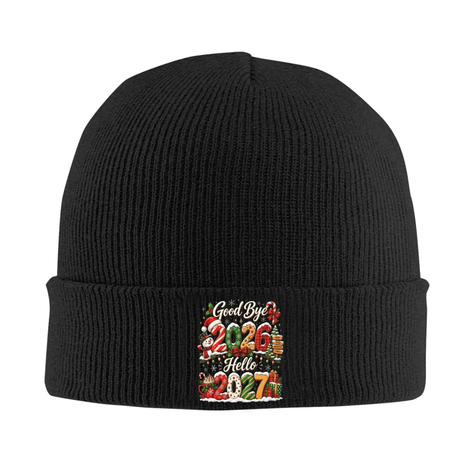 Goodbye 2026 Hello 2027 Christmas New Year Family Matching Beanie Hats  Bonnet Hats Unisex Adult Retro Gym Knit Hat Wrap Caps