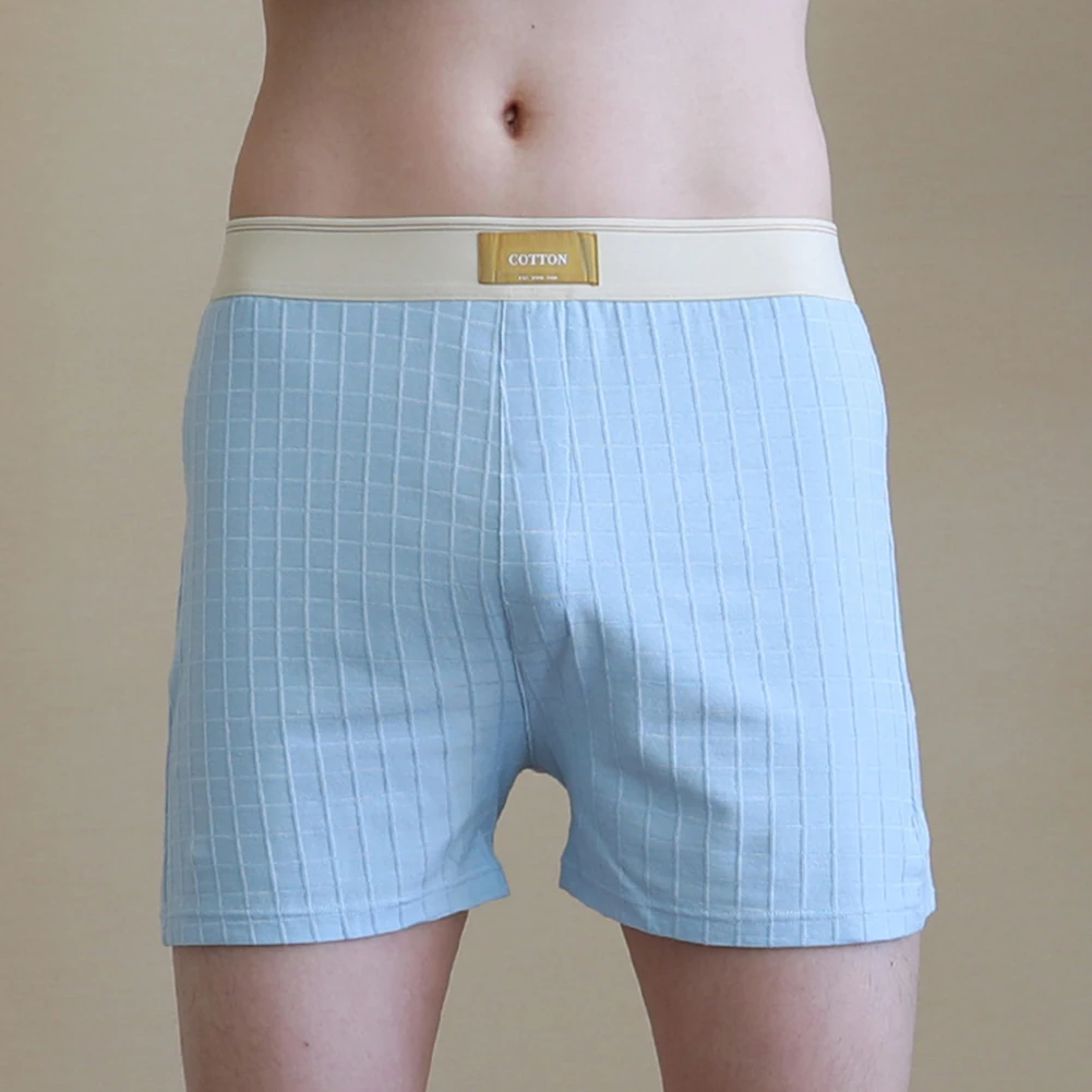 Cueca boxer de algodão para pele masculina, calcinha respirável, cueca de cintura média, cueca solta, monocromática, casual Homewear