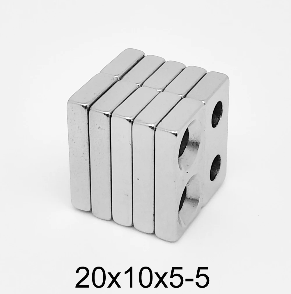 2/5/10/20/30/50PCS 20x10x5-5mm Countersunk Hole 5mm Block Rare Earth Neodymium Magnet 20x10x5-5 Strong Powerful Magnet 20*10*5-5