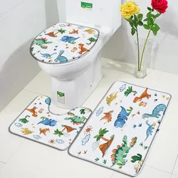 Cartoon Dinosaur Bath Mat Set Funny Animals Tropical Plant Coconut Tree Cactus Kids Carpet Bathroom Decor Floor Rug Toilet Cover