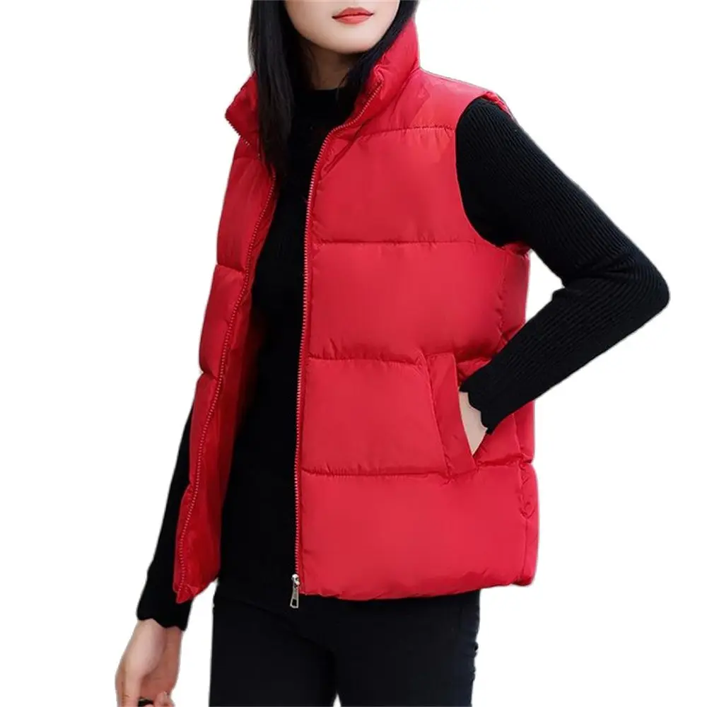 Women's Turn-Down Collar Zipper Down Waistcoat Monochromatic Vest Female Fall Sleeveless Warm Lady Spring Hot Sale