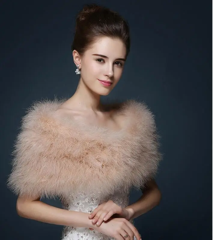 

Wedding fur cape Luxurious ostrich feathers camel Fur Boleros wedding bride White ivory shrug bridal party shawls bolero S124
