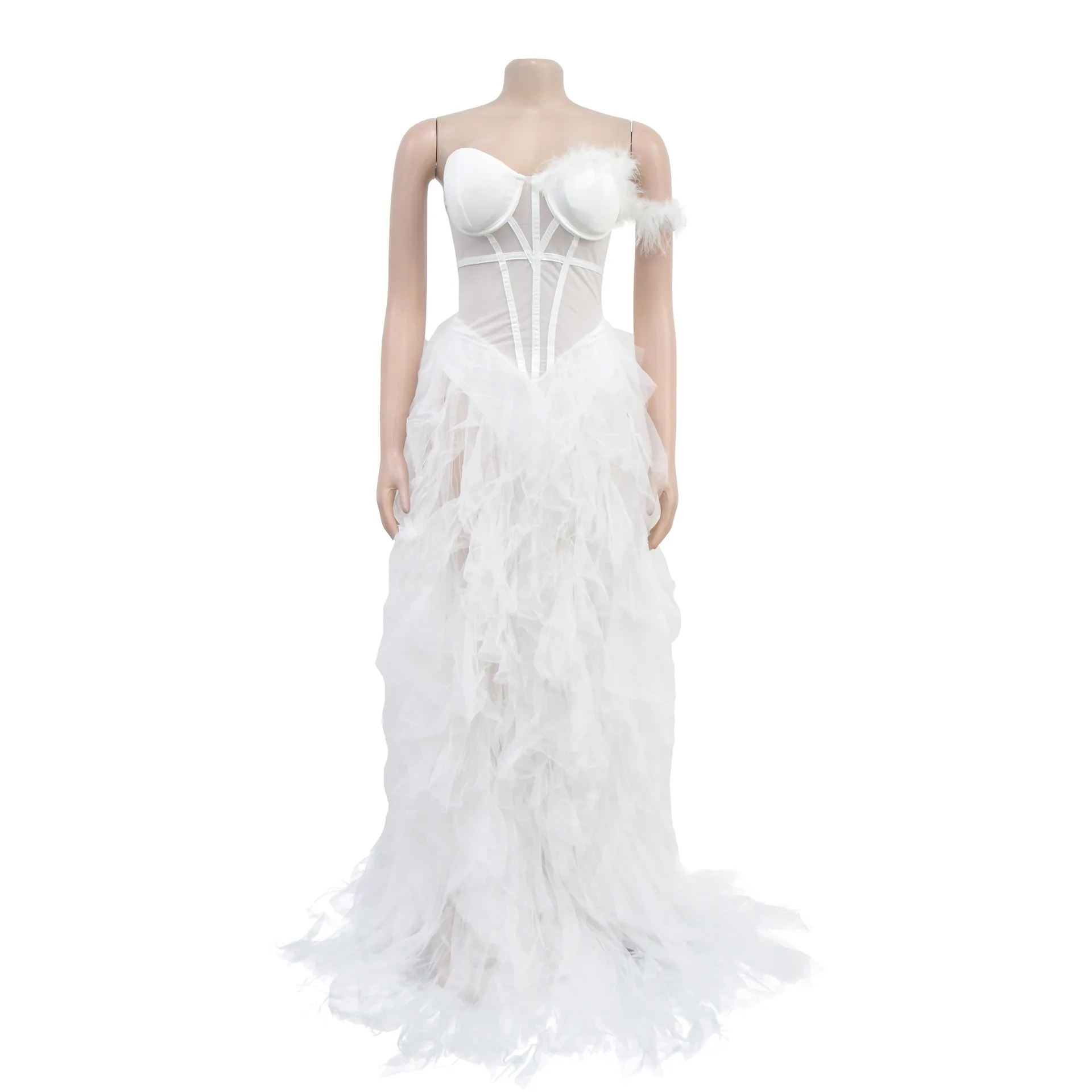 Neue Mode Sexy Ärmelloses Trägerloses Mesh Sheer Fit Und Flare Einfarbig Slim Fit Bodenlanges Kleid Für Frauen, 4 farben