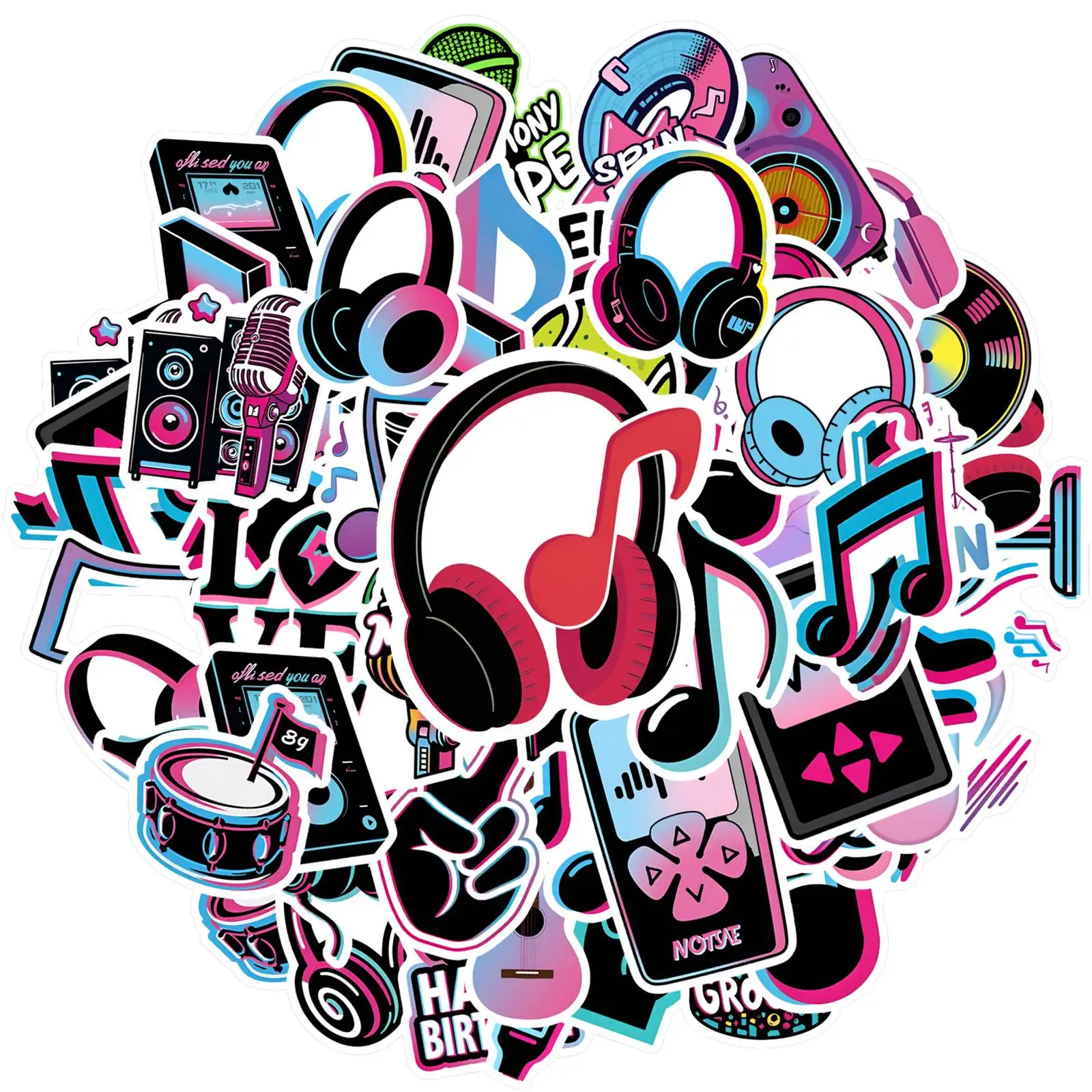35pcs-50pcs Vibrant Retro Stickers Retro Instruments Graffiti Decals Music Stickers For Suitcase Fridge Phone Luggage Laptop