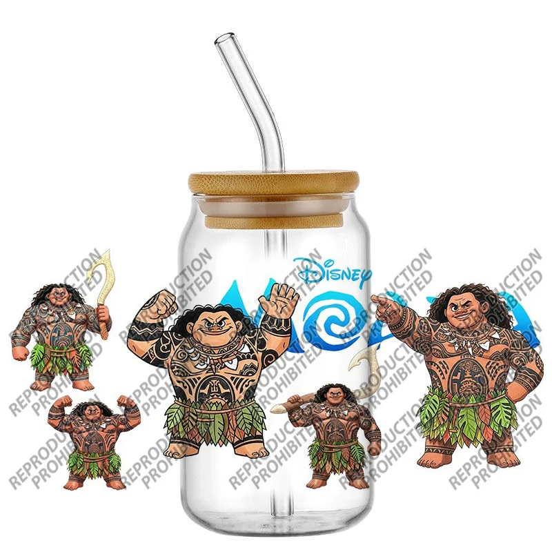 New Popular Cartoon Movie Moana 16oz UV DTF 3D Transfer Sticker Decals Wraps For Glass Can Cup Craft DIY Gift Creative view 2