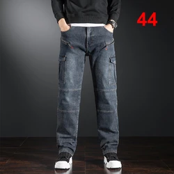 Plus Size Denim Pants Men Straight Jeans Moto Biker Jeans Fashion Casual Blue Denim Pants Male Big Size Trousers