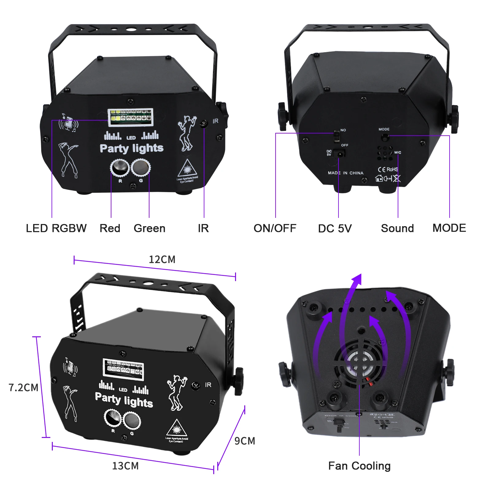 Proyector de luces LED estroboscópicas con Control remoto, efecto bola de discoteca para DJ Club, decoración del hogar de cumpleaños, fiesta de Navidad recargable