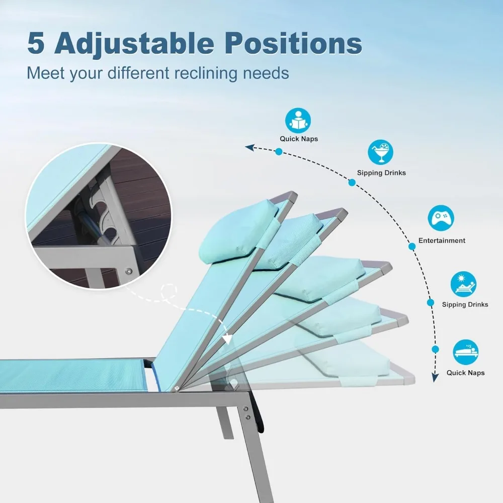 Domi Patio Chaise Lounge Set, Aluminum Pool Lounge Chairs with 5 Adjustable Position, Breathable Textilene Fabric, Sunbathing