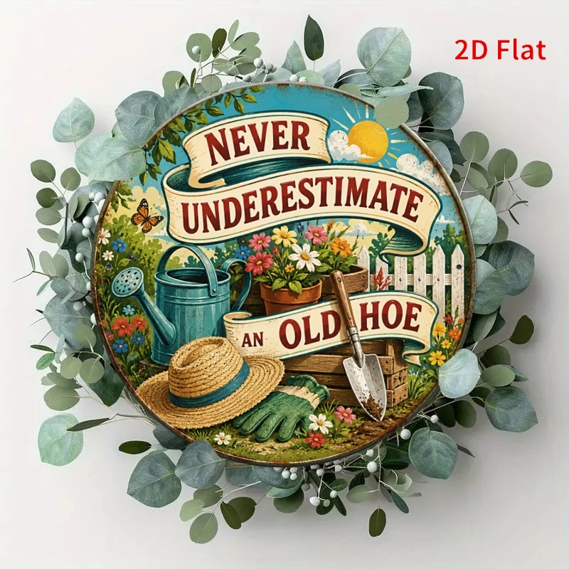 2D Flat - Decorative Sign 2D Flat - [2Dflat], 1pc 7.87X7.87Inch- Never Underestimate an Old Hoe Metal Aluminum Tin Plaque, Funny
