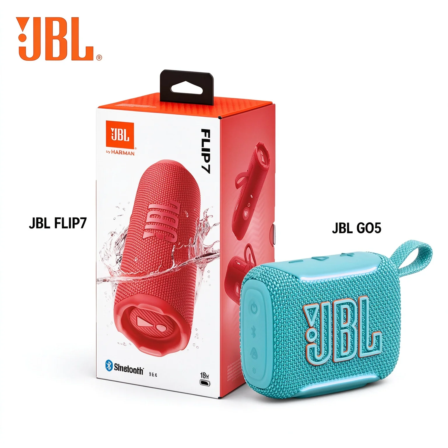JBL GO5 & JBL FLIP7 Wireless Speakers Set, GO5 Ultra-portable Palm Size, Flip7 16H Playtime IP68 for Travel Picnic Hiking