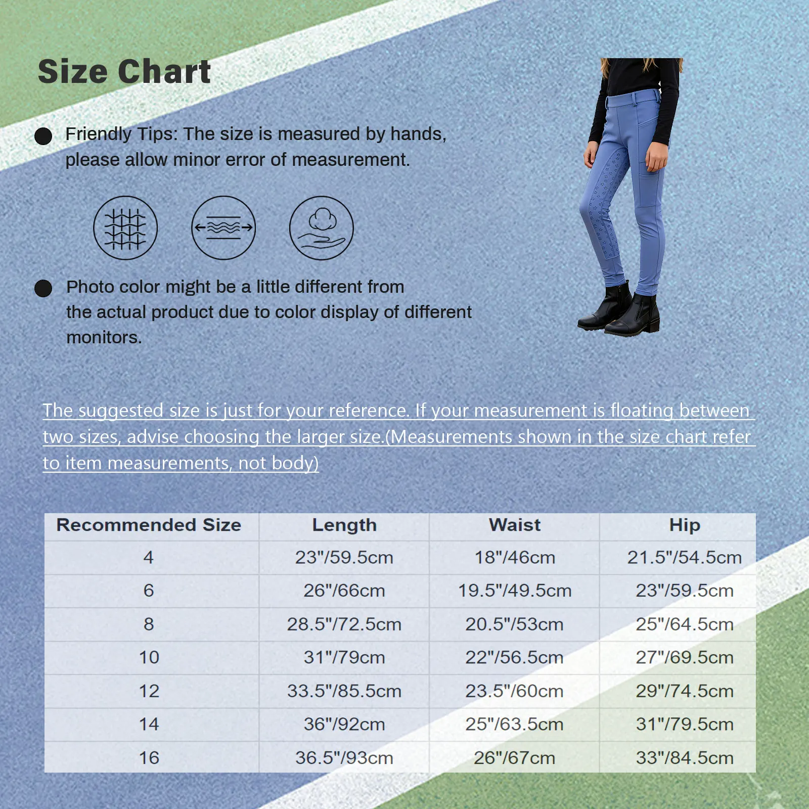 

Youth Anti Slip Full Seat Equestrian Breeches with Pockets Stretchy Breathable for Horse Riding Golf Workout Training