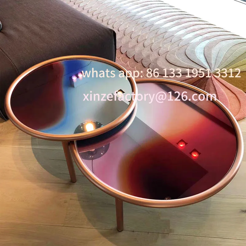 

Customizable coffee table light luxury high-end artist home sunset design round table color gradual change tea table