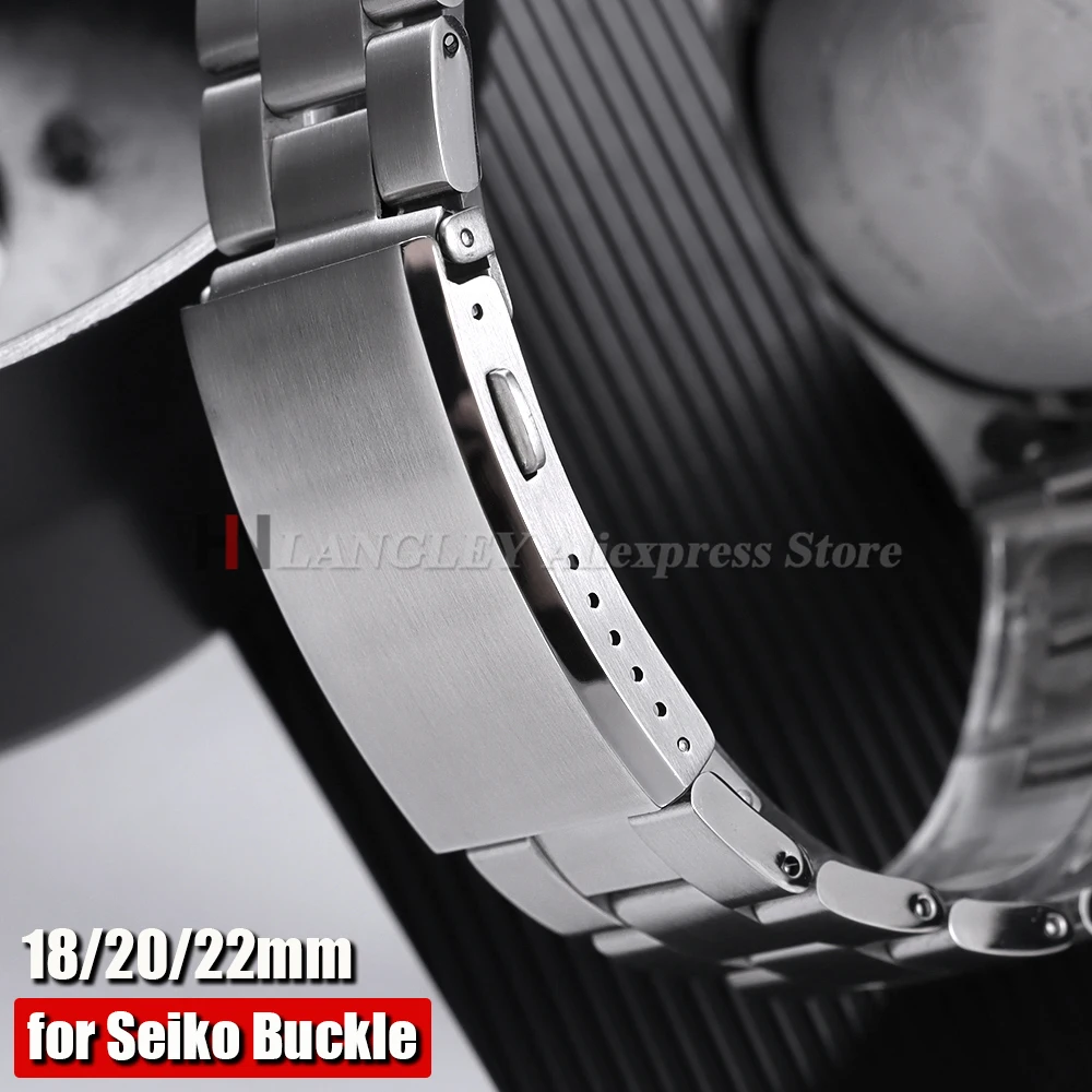 Faltbare Uhrenschließe aus 316L Edelstahl für Seiko 18mm 20mm 22mm Silberner Doppel-Druckknopf Sicherheits-Frässchließe Uhrenarmband-Verschluss Zubehör