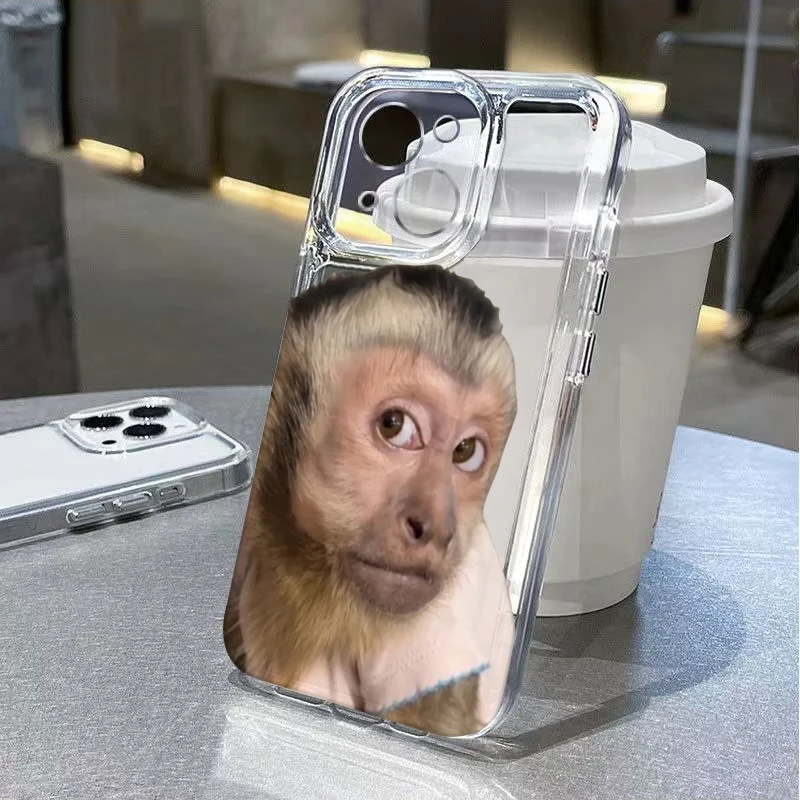 Funny Meme Monkey Face Phone Case For iPhone 17 Air 16E 16 15 14 11 Pro Max Plus 13 12 Mini 8 7 X Transparent Shockproof Cover