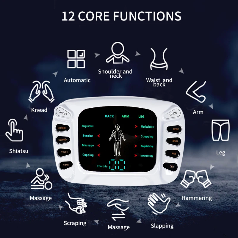 8‑Mode TENS EMS Intermediate Frequency Massager Dual Output Muscle Relax Neck Back Leg Full Body Pain Relief Massage Device Tool