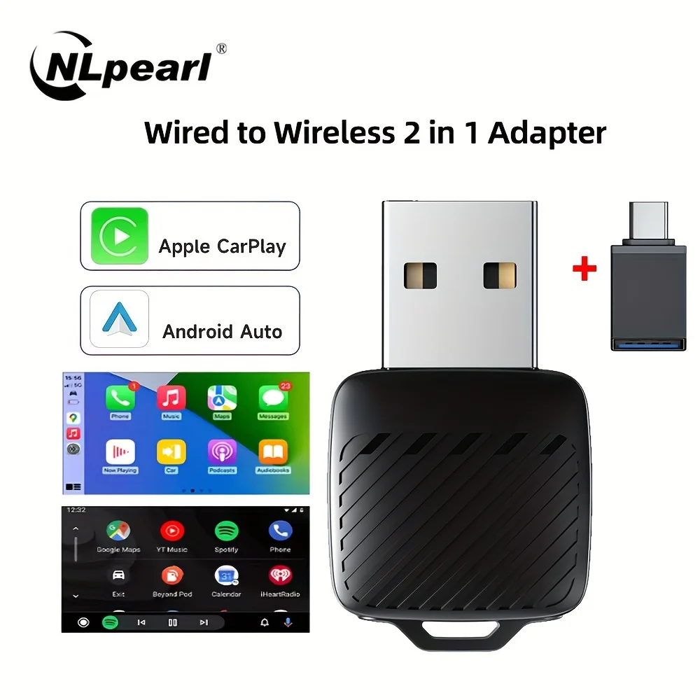 2 in 1 Mini Wireless CarPlay Dongle for OEM Car Radio Adapter Wired to Wireless CarPlay Android