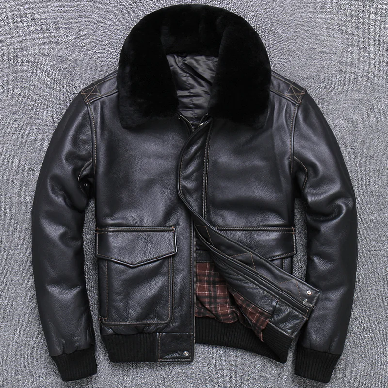 warm Free Shipping.Classic Winter Genuine leather jacket.Eur Size G1 bomber cowhide coat,mens flight leather clothes