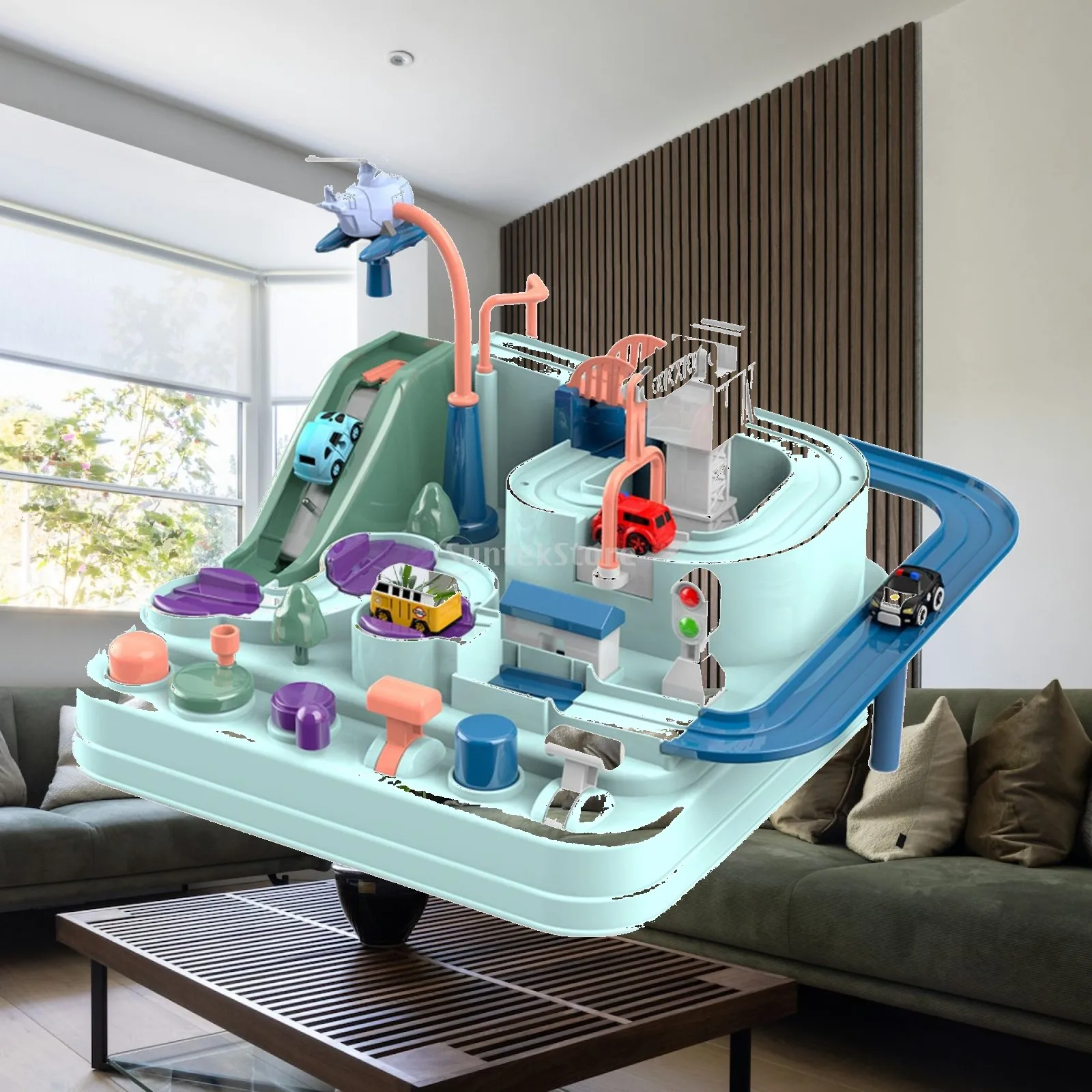 Kids Car Parking Adventure Toys Train Track Set with Crane Mechanical Interactive Brain Game Educational Gift for Children