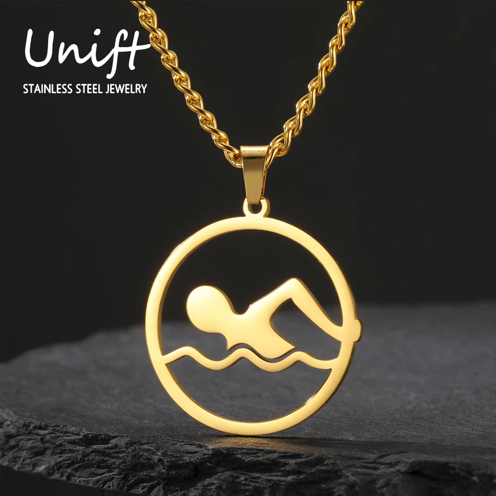 Unift Freestyle Swimming Necklaces for Women Teens Stainless Steel Choker Neck Chain Trendy Swimmer Jewelry Team Sport Gift 2025