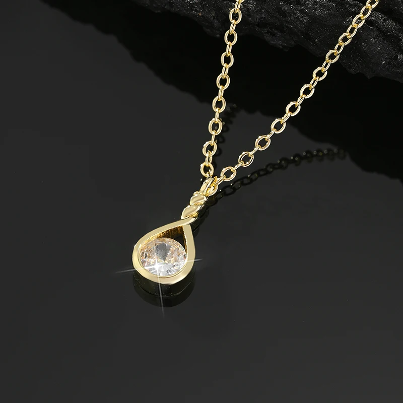 Fashionable New Single Zircon Waterdrop Pendant Necklace El…