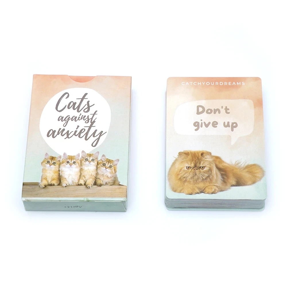 Karty Przeciwko Lękowi dla Kotów - 50 Kart na Wyznanie Siebie i Redukcję Stresu, Afirmacje na Emocje Lękowe 9*6,5cm