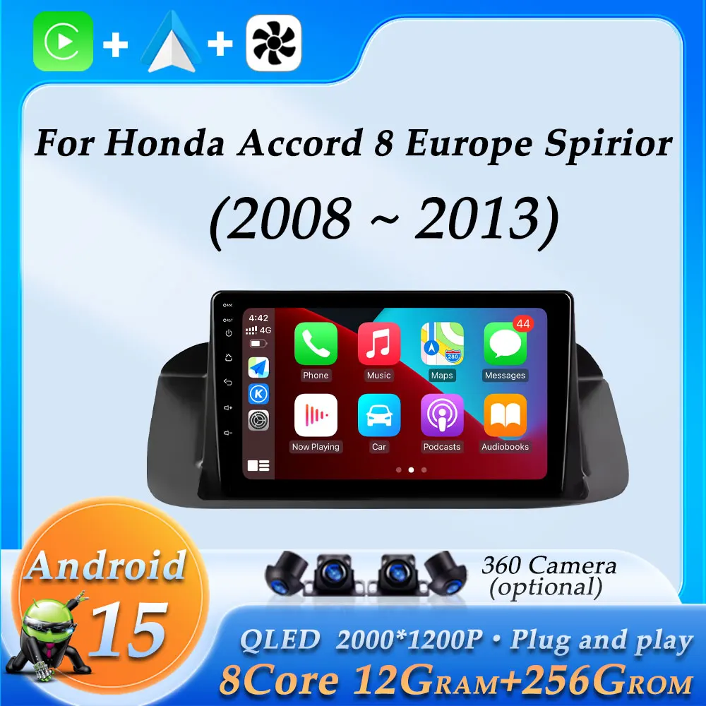 راديو السيارة الصوت مشغل فيديو الوسائط المتعددة لهوندا أكورد 8 أوروبا سبيور 2008 - 2013 اللاسلكية CarPlay GPS Navi BT DSP ستيريو 4G