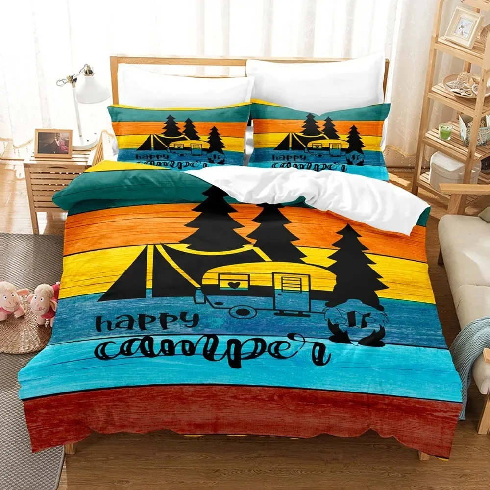 

3pcs Happy Camper Pattern Printed Bedding Set, Suitable For Teenagers And Adult's Bedroom, Camping, 1*Duvet Cover+2*Pillowcase