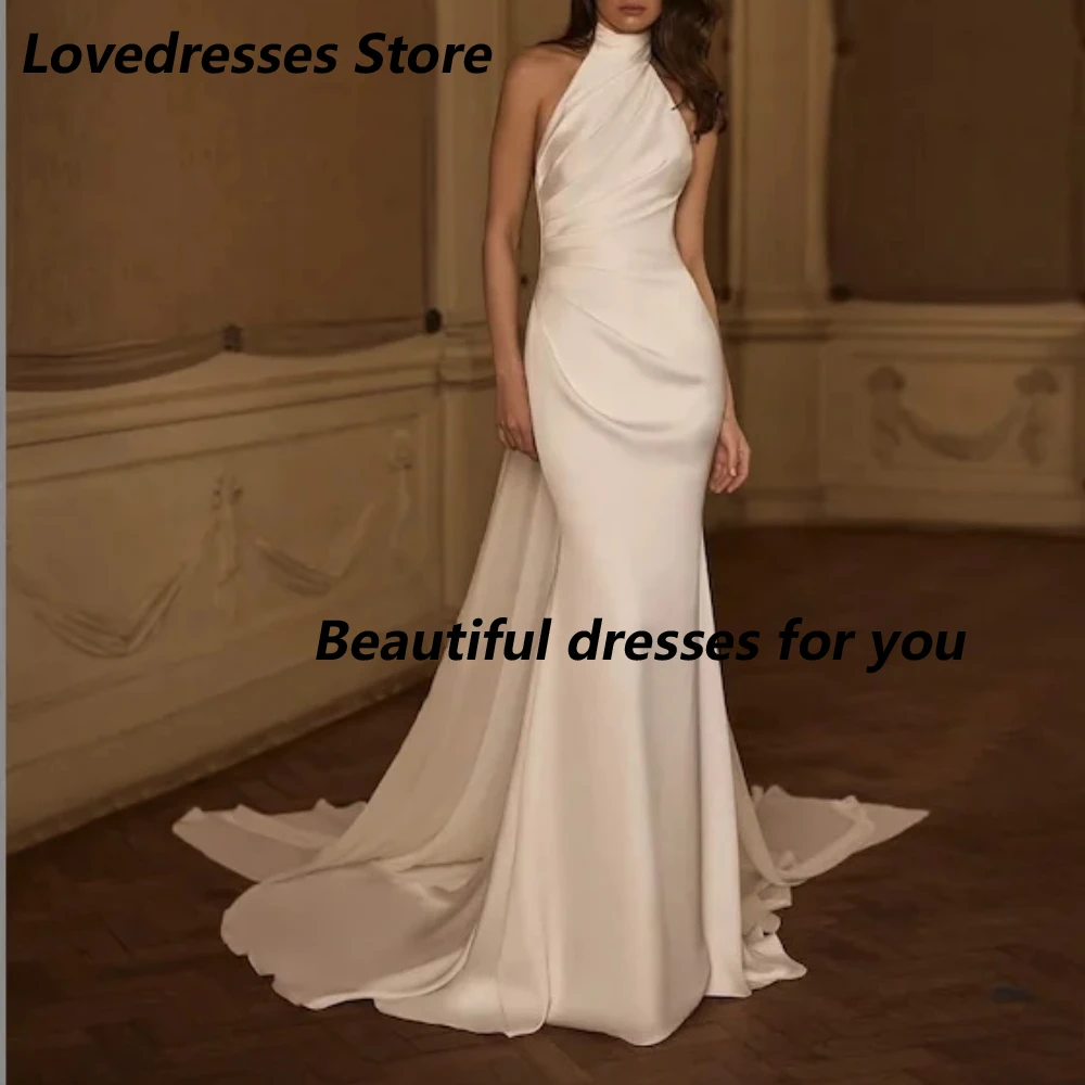 

Halter Wedding Dress Customized Sleeveless Floor Length Satin Simple 2026 Bridal Gowns Elegant Stunning Customize To Measures