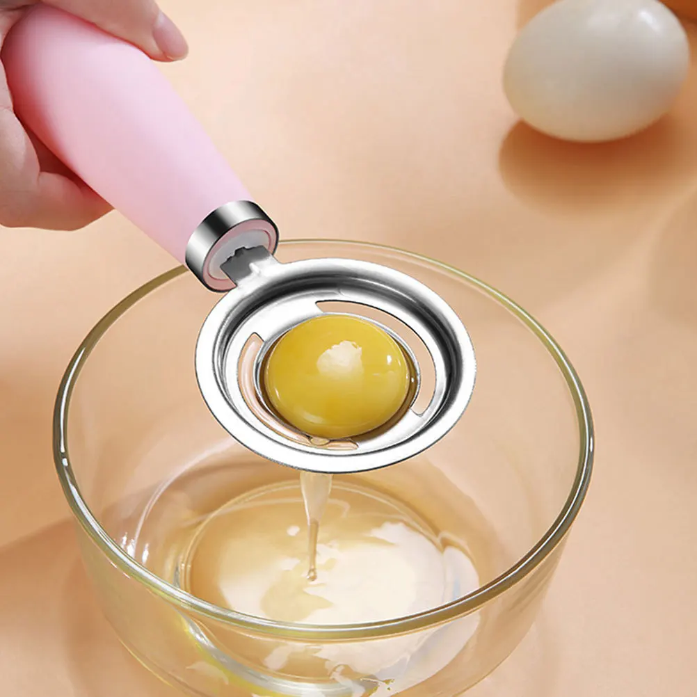 

1 Set White Separator Stainless Steel Plastic Pink Yolk Divider Kitchen Tool Smooth Interior Easy Clean Silicone Suction Storage