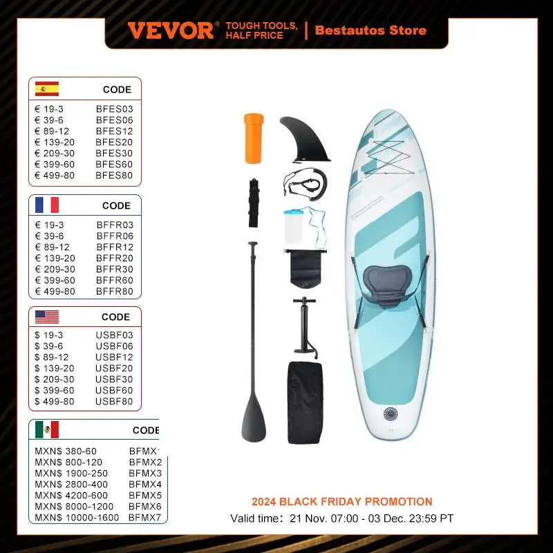 VEVOR Inflatable Stand Up Paddle Board 10' x 33