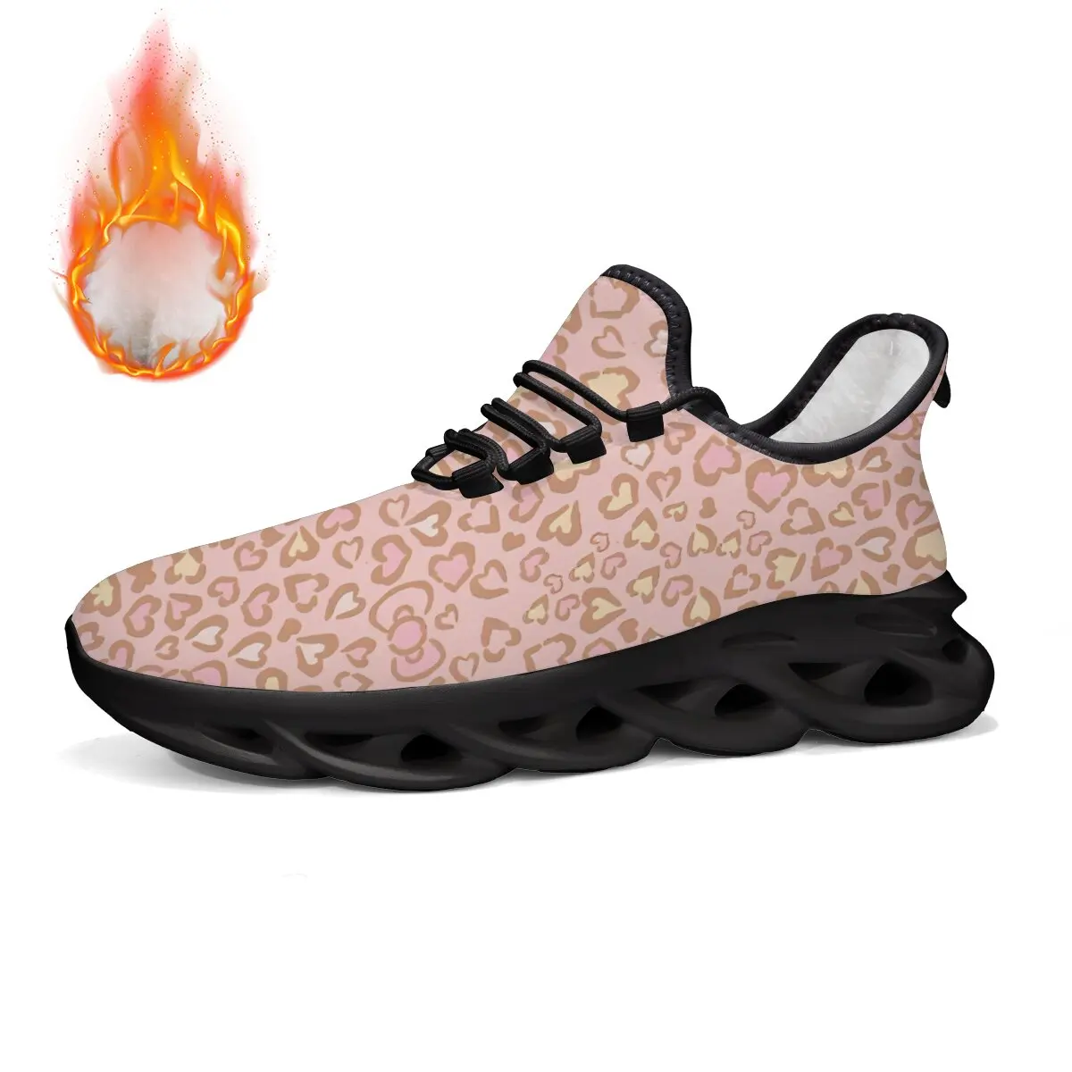 

Shoes for Men's Sneakers Lightweight Women's Fleece Lined Pink Heart Leopard Print Sneakers Slip on Comfortable Walking Shoes