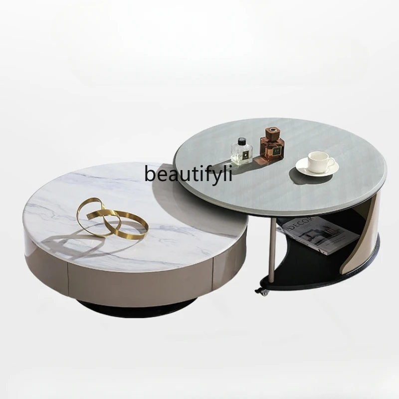 

Light Luxury Minimalist Coffee Table Creative Rotatable Living Room Simple Marble Height round Coffee Table Combination