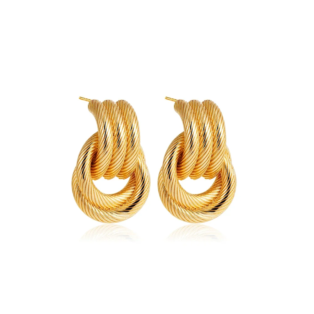 Geometric Metal Line Texture Geometric Earrings for Women Stainless Steel Three-layers Twist Knot Earring Vintage Jewelry Gift