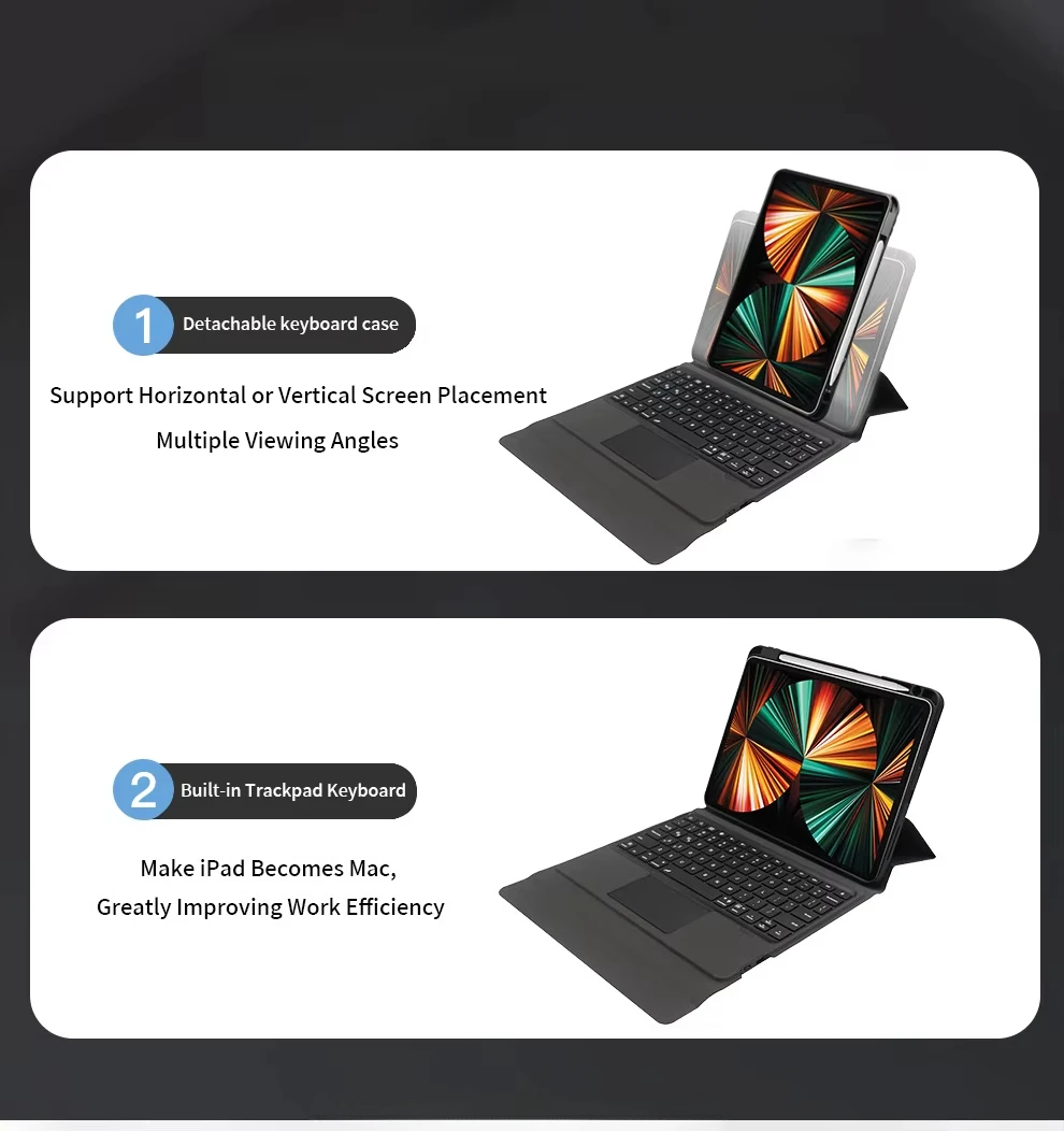 Wholesales Custom Touchpad Backlit Keyboard Case for iPad 9th Generation 10.2/10.5/10.9/11/12.9 Inch Magnetic Keyboard Case\"
