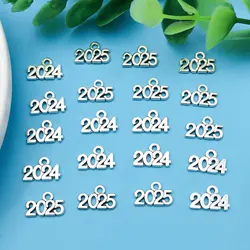 30/50/100pcs Antique Silvery Year Charms, Year 2024, Year 2025, Year Letter Pendant For DIY Jewelry Making Handmade 9x13mm