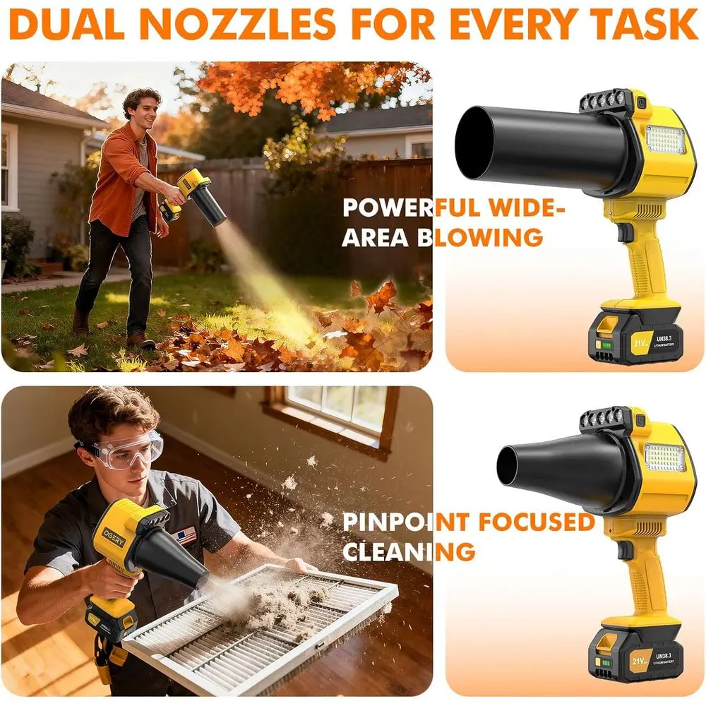 Brushless Leaf Blower Cordless with Lights, Powerful Electric Leaf Blowers with 2 x 3.0Ah Batteries & Fast Charging, 700CFM 900G